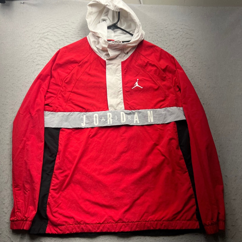 Jordan Mens Red White Black Anorak Windbreaker Jacket Spellout Size M 2484